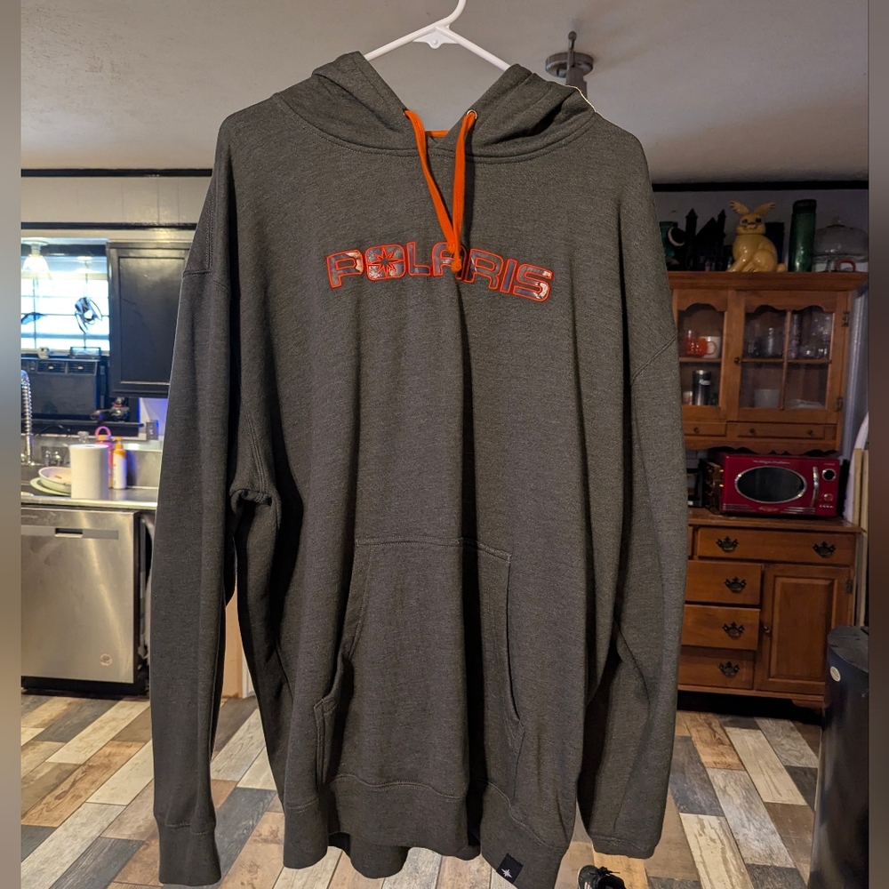 Official Polaris hunter green and orange hoodie with camo logo